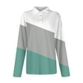 thumbnail image 6 of Womens Long Sleeve Polo Shirts Color Block V Neck Collared, Fall Casual Tunic Tees for Weekend Light Green 2XL, 6 of 6