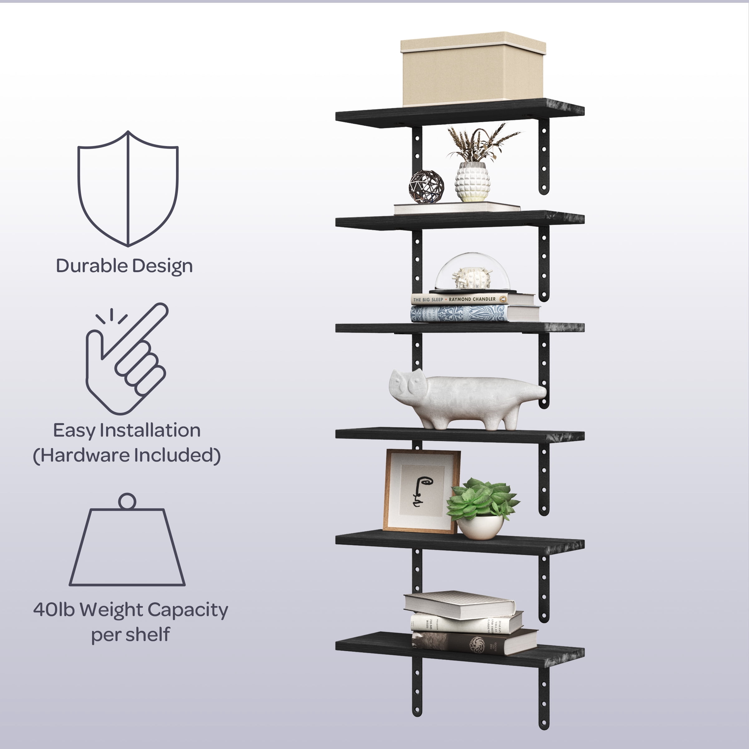 Lavish Home Set of 6 Floating Shelves for Living Room, Bedroom, or Bathroom
