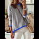 thumbnail image 4 of Suéteres de Mujer de Larga, Cuello Redondo, Rayas de Colores, Suéteres Casuales de Punto Negro y Azul XXL, 4 of 9