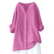thumbnail image 1 of Blusa holgada con botones para mujer: camisa de manga larga y color liso, top informal con cuello en V para el trabajo o el fin de semana, tallas S-5XL., 1 of 4