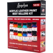 Angelus Acrylic Leather Paint, Sellers Kit, Flexible Paint For Shoes, Sneakers, Leather, Canvas, Furniture, and More - 12 Colors (1 oz Each)