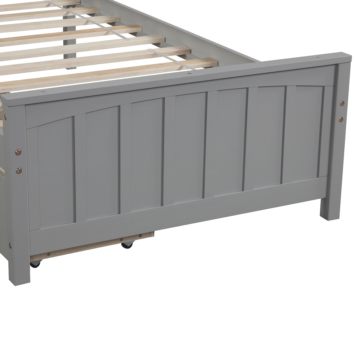Gewnee Wood Twin Size Platform Bed with Headboard and 2 Storage Drawers for Kids,Gray