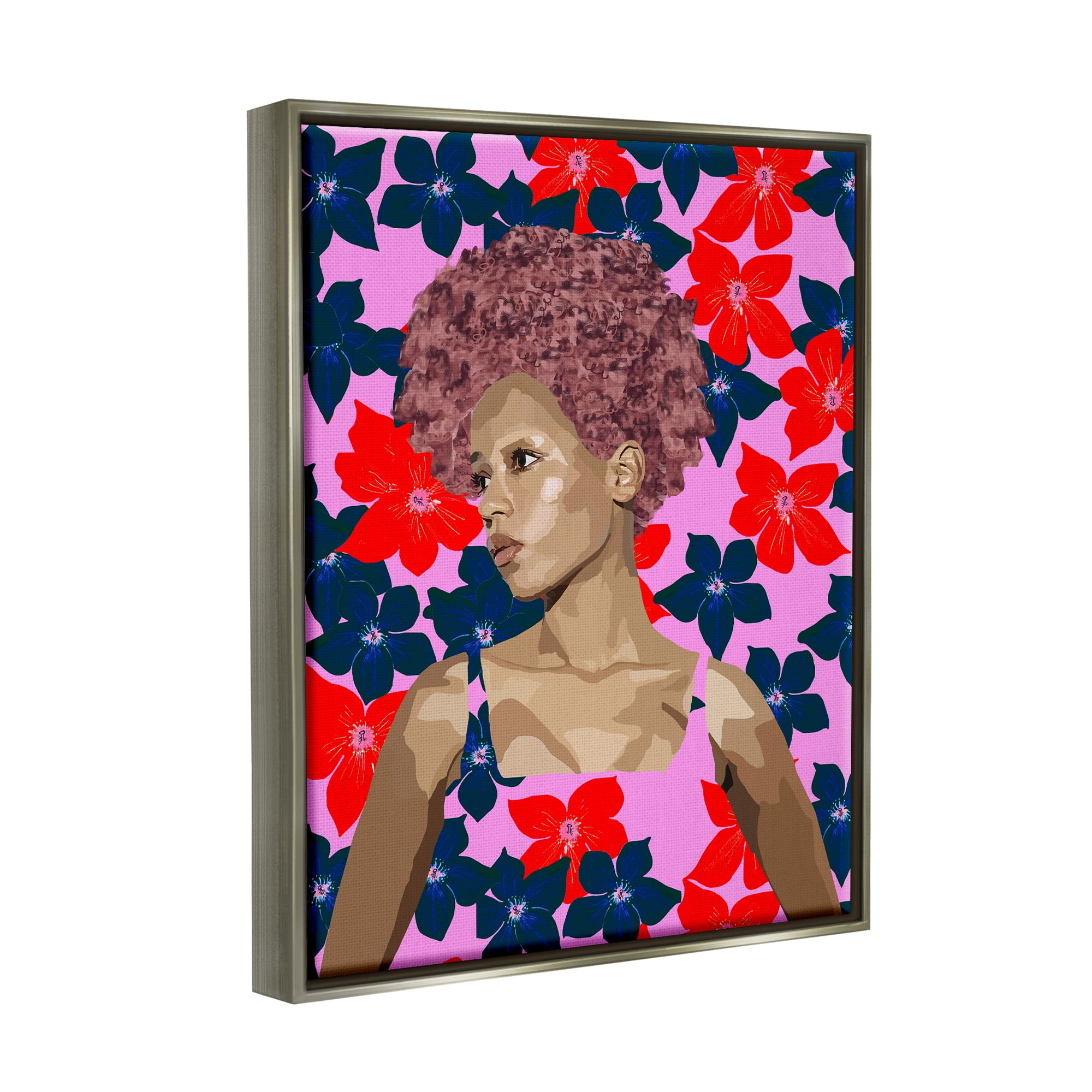 Stupell Industries Modern Vivid Flower Pattern Woman Botanical & Floral Painting Gray Floater Framed Art Print Wall Art