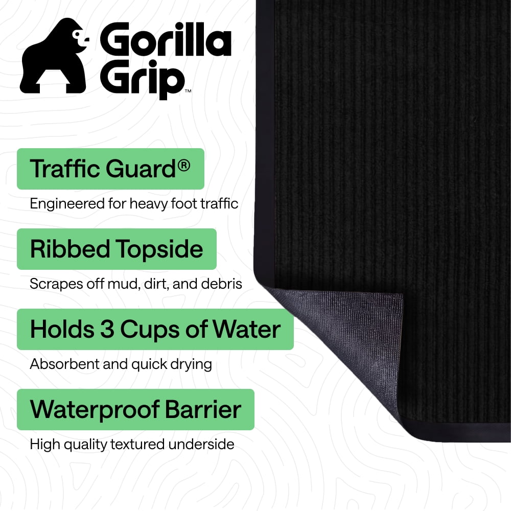 GORILLA GRIP Door Mat, Waterproof, Traffic Guard Commercial Office Doormat, 35x23, Black