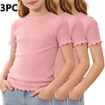 thumbnail image 2 of KyCheLot 3 Pack Ribbed Knit Tops for Girls Crew Neck Solid Color Short Sleeve T-Shirts Trendy Ruffle Trim T-Shirts, 2 of 7