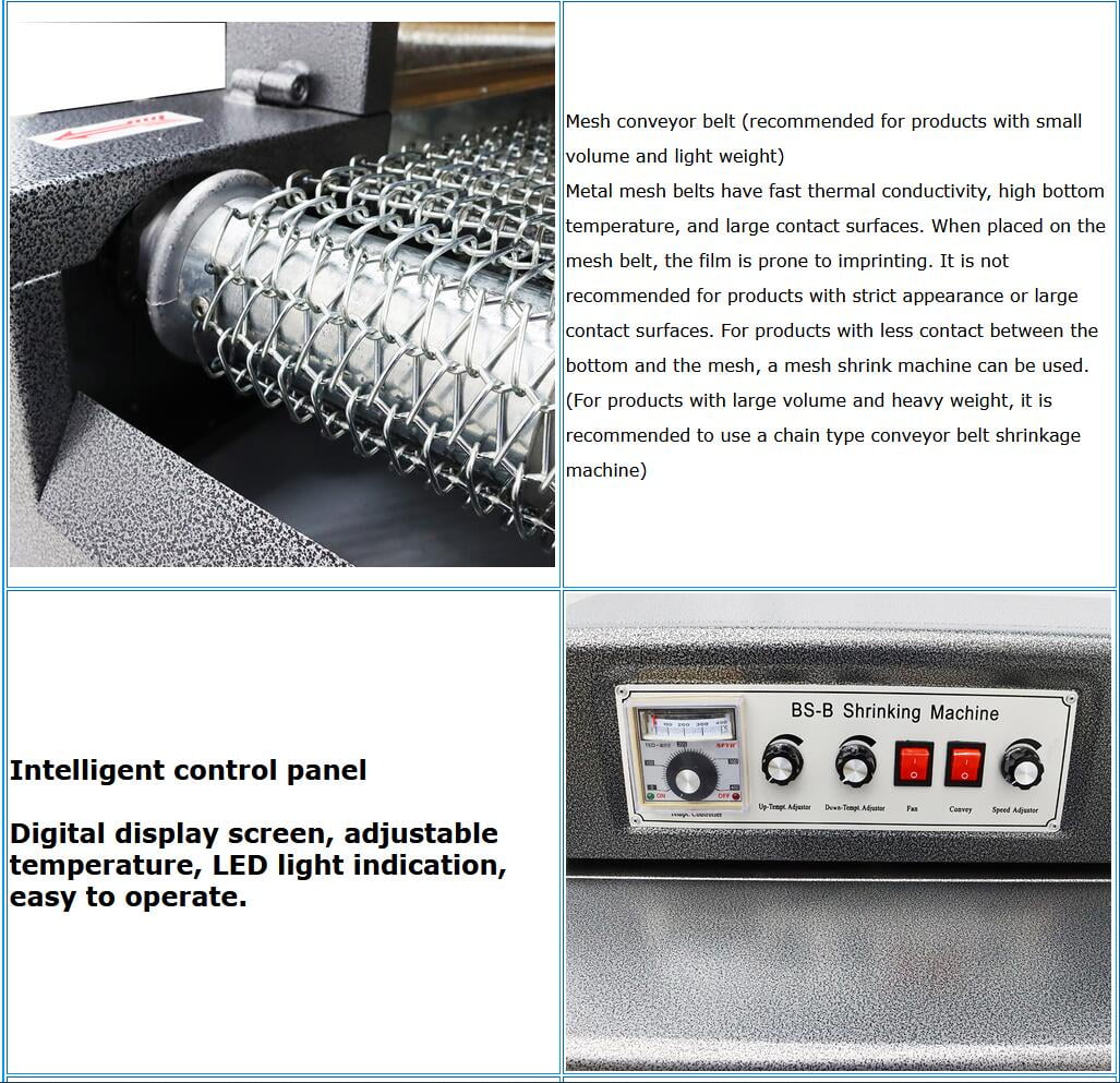 16X8inch Heat Shrink Tunnel Packaging Sealing Machine Thermal Shrink Wrap Machine Automatic PVC/POF Shrink Film Sealer 220V Mesh Type