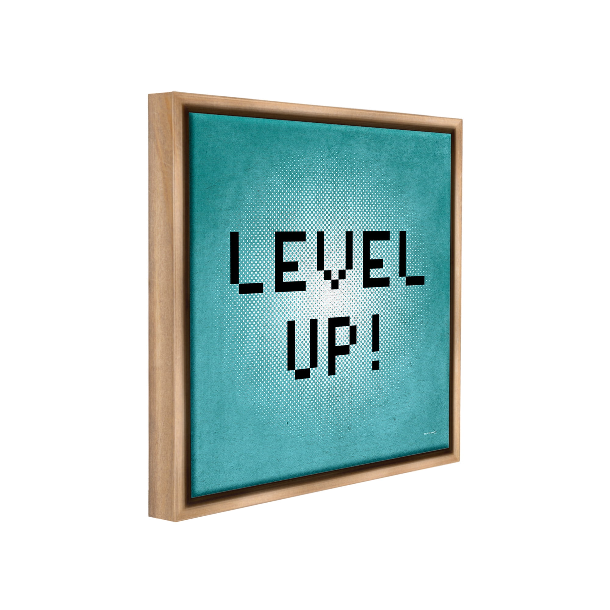 Stupell Industries Level Up Vintage Pixels Typography Painting Brown Floater Framed Canvas Art Print Wall Art, 25 x 25