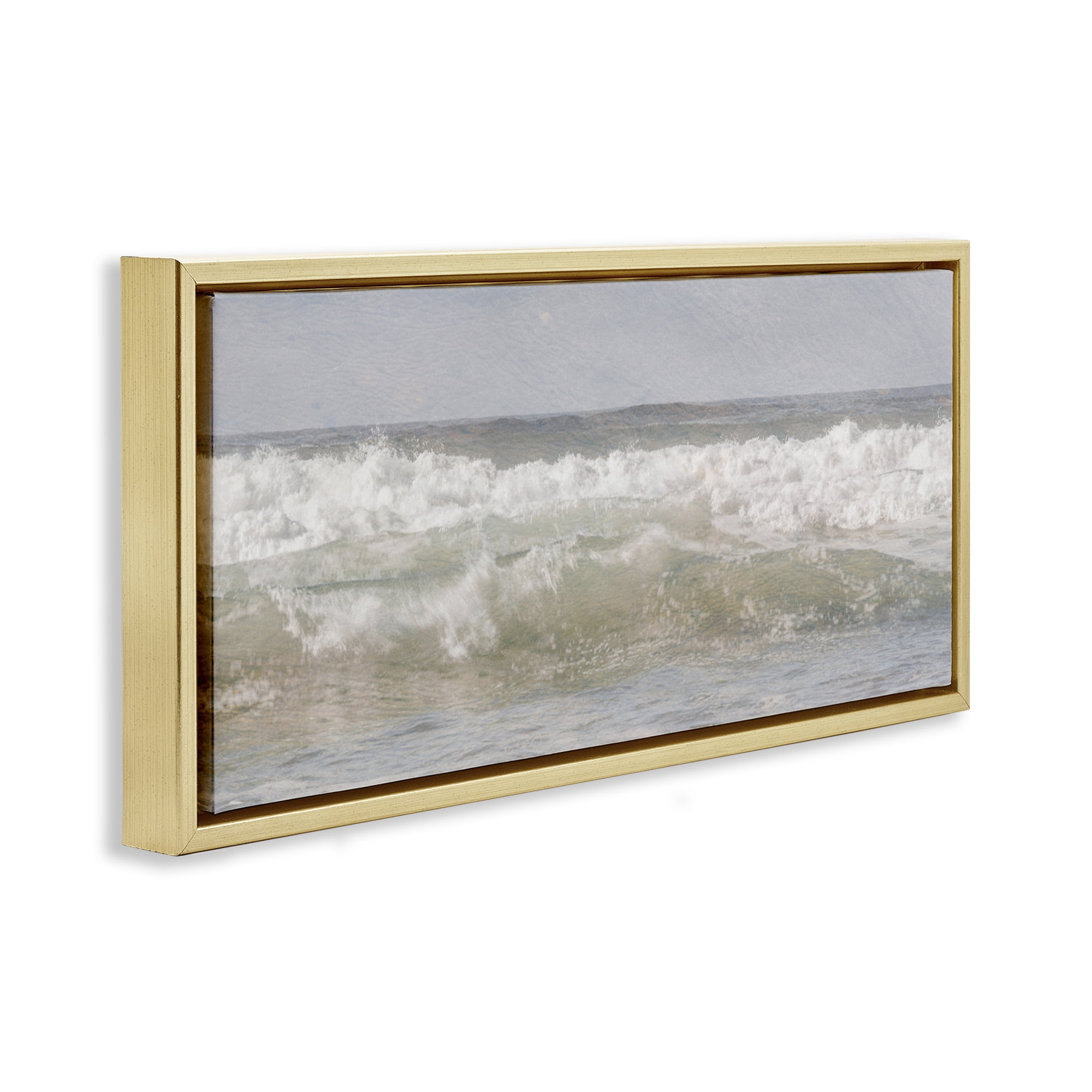 Stupell Industries Panoramic Breaking Waves Gold Framed Floater Canvas Wall Art, design by Melissa McClain