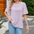 thumbnail image 4 of Vmvidoty Womens Summer Ruffle Short Sleeve Dressy Casual Blouses Mock Neck Tops Work Shirts Purple S, 4 of 7