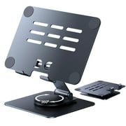 Aioneus Tablet Stand Holder with 360° Rotating Base, Universal Foldable Adjustable Aluminum Alloy Stand for Desk Compatible with iPad, Samsung Galaxy Tab, Gray