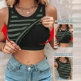 thumbnail image 2 of DDAPJ pyju Women's Ribbed Tank Top Sleeveless Stripe Print T Shirt Summer Casual Camisole with Bulit in Bra Black M, 2 of 9