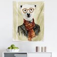 thumbnail image 1 of Animal Tapestry, Hipster Bear with Glasses Scarf Jacket Wild Mammal Humorous Art, Fabric Wall Hanging Decor for Bedroom Living Room Dorm, 5 Sizes, Cream Dark Orange Black, by Ambesonne, 1 of 1