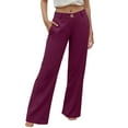 thumbnail image 1 of Pantalones palazzo de cintura alta para mujer - Pierna ancha, bolsillos - Informal/Mezcla de lino - Pantalones de moda - S-XXL, 1 of 5