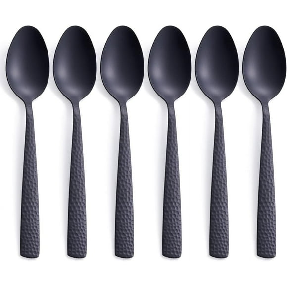 shiyou-Matte Black Dinner Spoon Set of 6, 8.0 inches Stainless Steel Black Spoon Silverware, Satin Finish