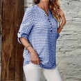 thumbnail image 5 of Vivianyo HD Women's V Henley Gingham Plaid Blouse, Adjustable Roll Tab Three Quarter Sleeve Shirt for Women, Spring Summer Casual Tunic for Grocery Runs and Neighborhood Walks, Sizes S-2XL, 5 of 7