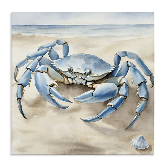 Stupell Industries Blue Crab on Beach Animals & Insects Painting Gallery Wrapped Canvas Art Print Wall Art, 17 x 17