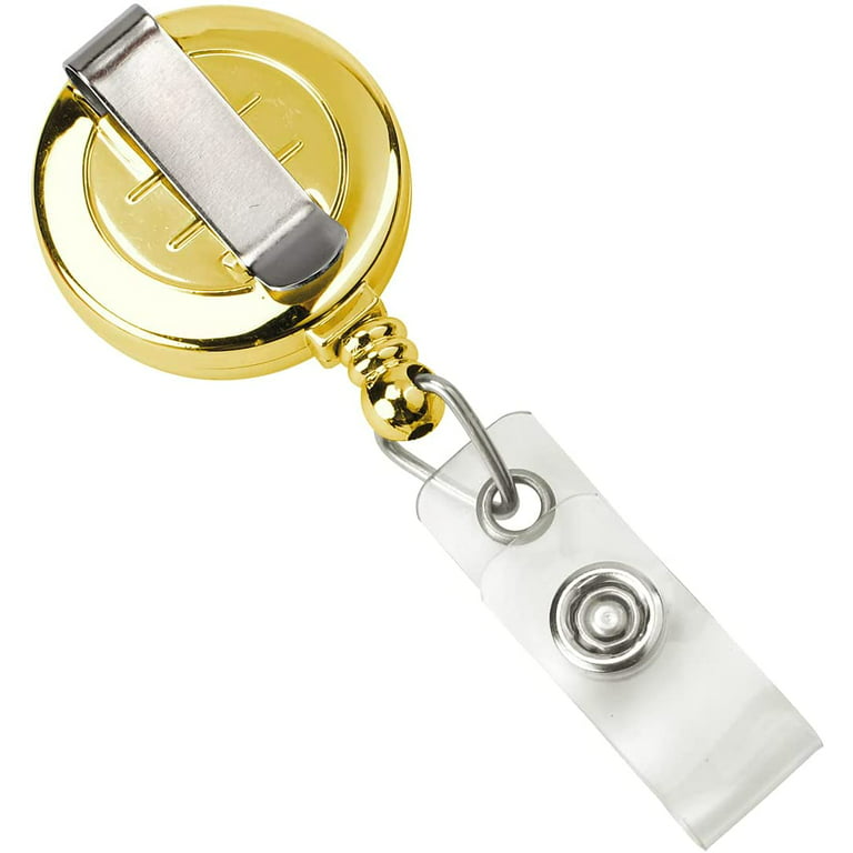 Gold Retractable Badge Reel with Belt Clip - Shiny Brassy Metallic