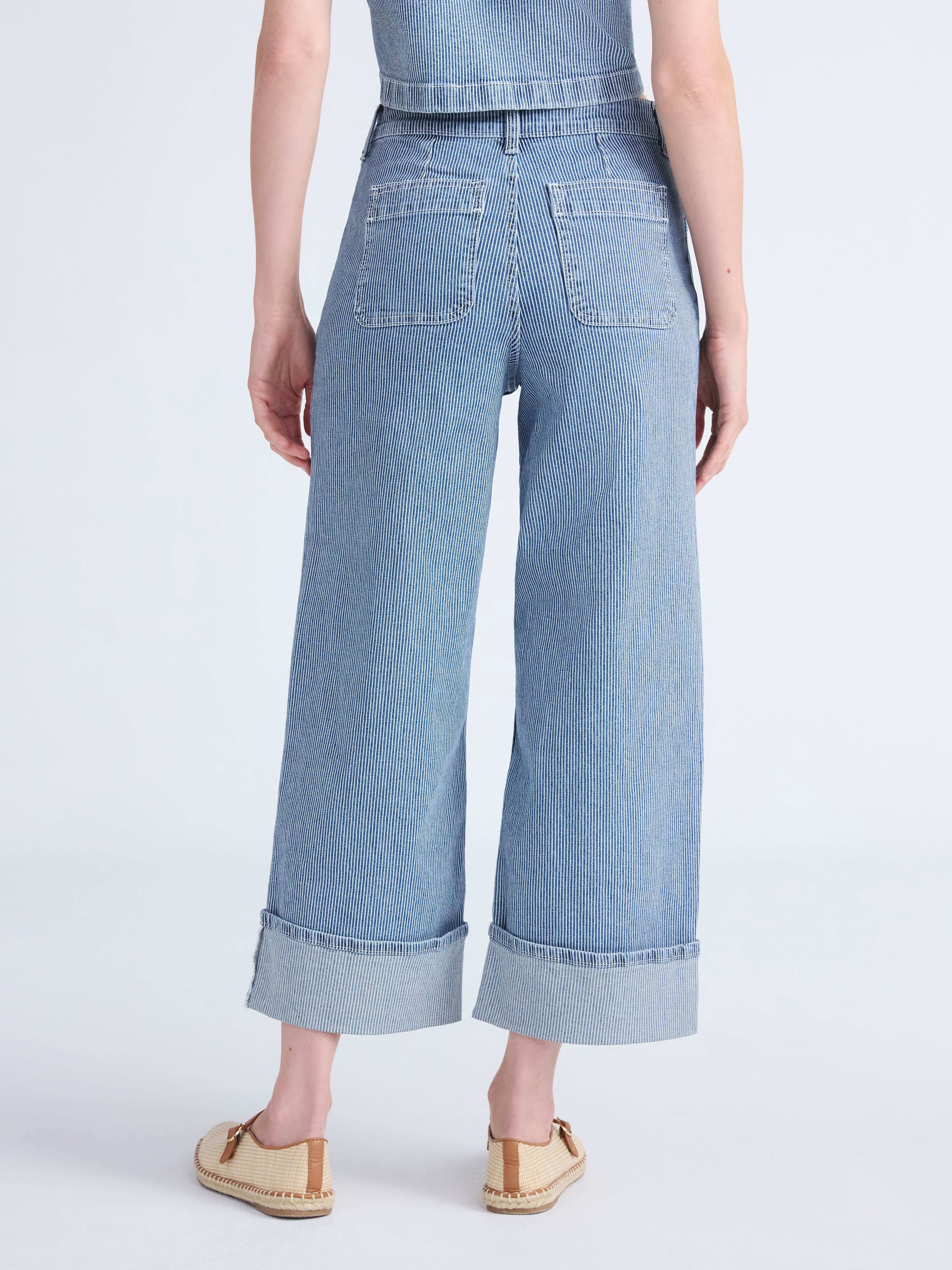 Free Assembly Women’s High Rise Cuffed Jean Pants with Patch Pockets, 30" Inseam, Sizes 0-28W