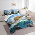thumbnail image 2 of Feelyou Pike Fish Wildlife Bedding Comforter Set for Men Women, Sky Wave Landscape Mountain Lake Full Bedding Set, Blue Green, Reversible, 7-Piece, 2 of 7