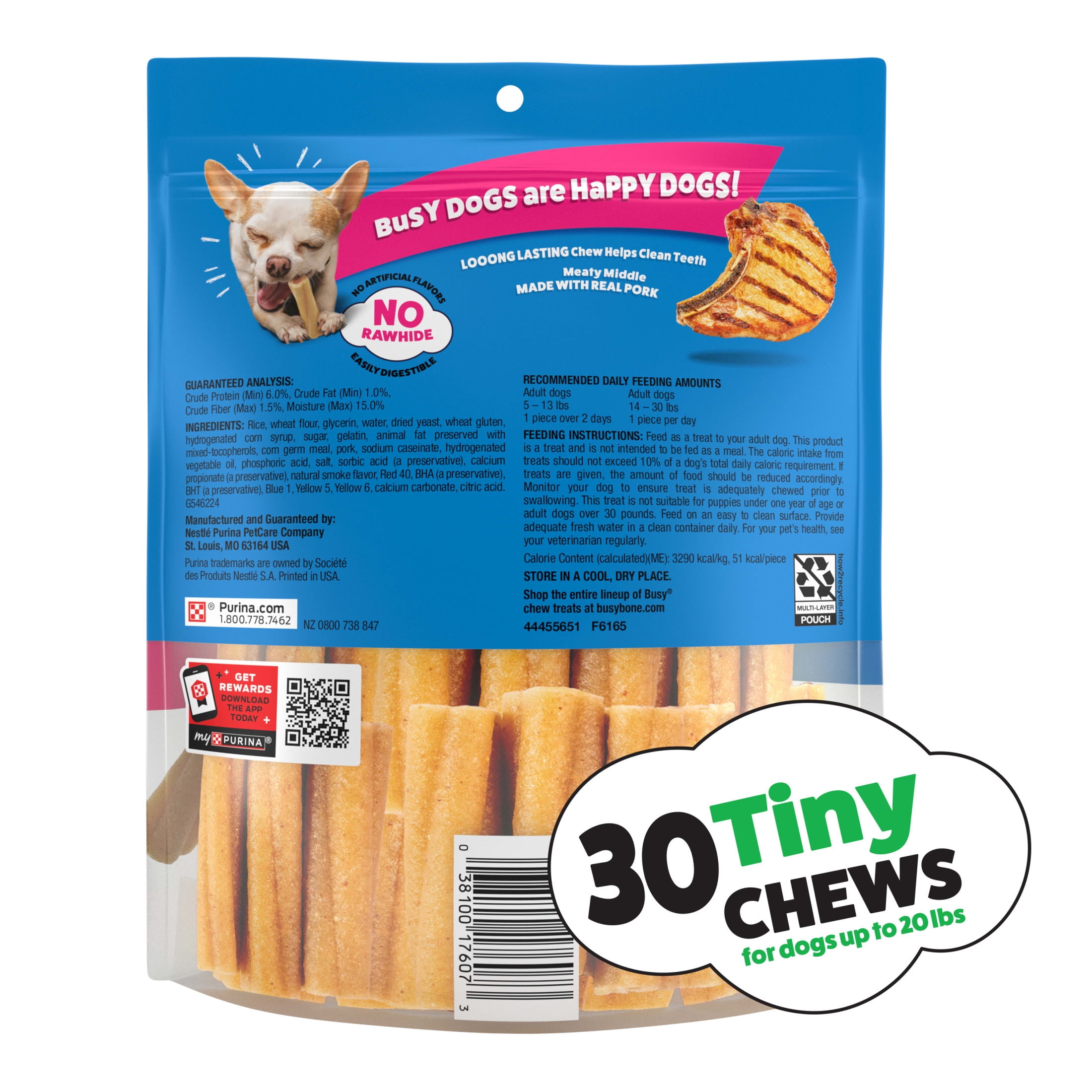 Purina Busy Bone Tiny Dog Chew Bones With Middle Made With Pork Dog Treats for Small Dogs,