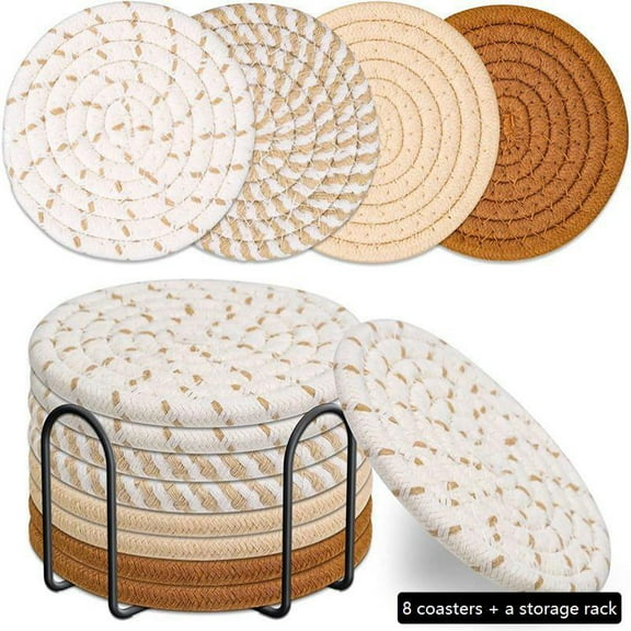 8 Pieces Cotton Rope Woven Placemats With Stand Potholder Set Home Decor