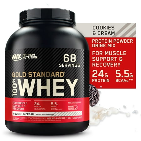 Optimum Nutrition, Gold Standard 100% Whey Protein Powder, Cookies & Cream, 4.66 lb, 68 Servings