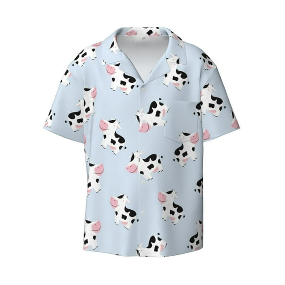 Ratiio Cute Farm Cow Print Mens Casual Short Sleeve Shirts Button Down Textured Shirts Summer Beach Shirt with Pocket Men's Casual Short-sleeved Shirt