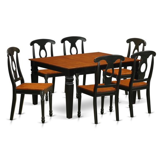 East West Furniture  7 Piece Kitchen Table Set- A Rectangle Dining Table and 6 Dining Chairs, Black & Cherry (Seat Options) WEKE7-BCH-LC