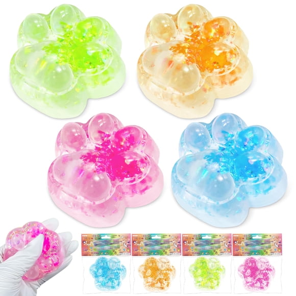 Zoacrn Juguetes Squishy de Patita de Gato Transparentes de Silicona, 4 Piezas