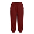 thumbnail image 5 of Women's Corduroy Elastic Waist Cuffed Cropped Pants with Pockets, Casual Solid Color, Medium Wash Baggy, Cropped Pants for Women | UKHCCC,Wine XL, 5 of 9