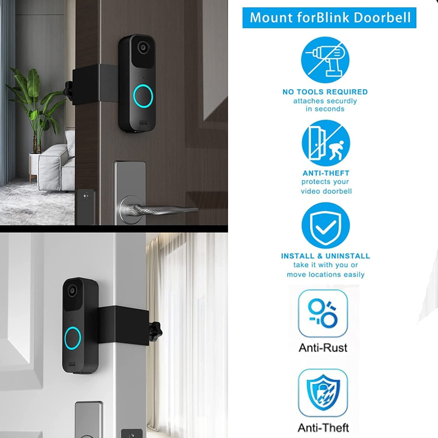 Blink Anti-Theft Doorbell Camera Mount,Video Doorbell Stand for Apartment and Office Security,Adjustable high Hardness Stainless Steel doorbell Rack,No Drilling and Quick Installation(Black)