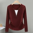 thumbnail image 2 of HUJlwoi V Neck Shirts for Women Casual Long Sleeve Fashion Tops Solid Color Loose Trendy Fall Blouse Clothing Outfits, 2 of 3