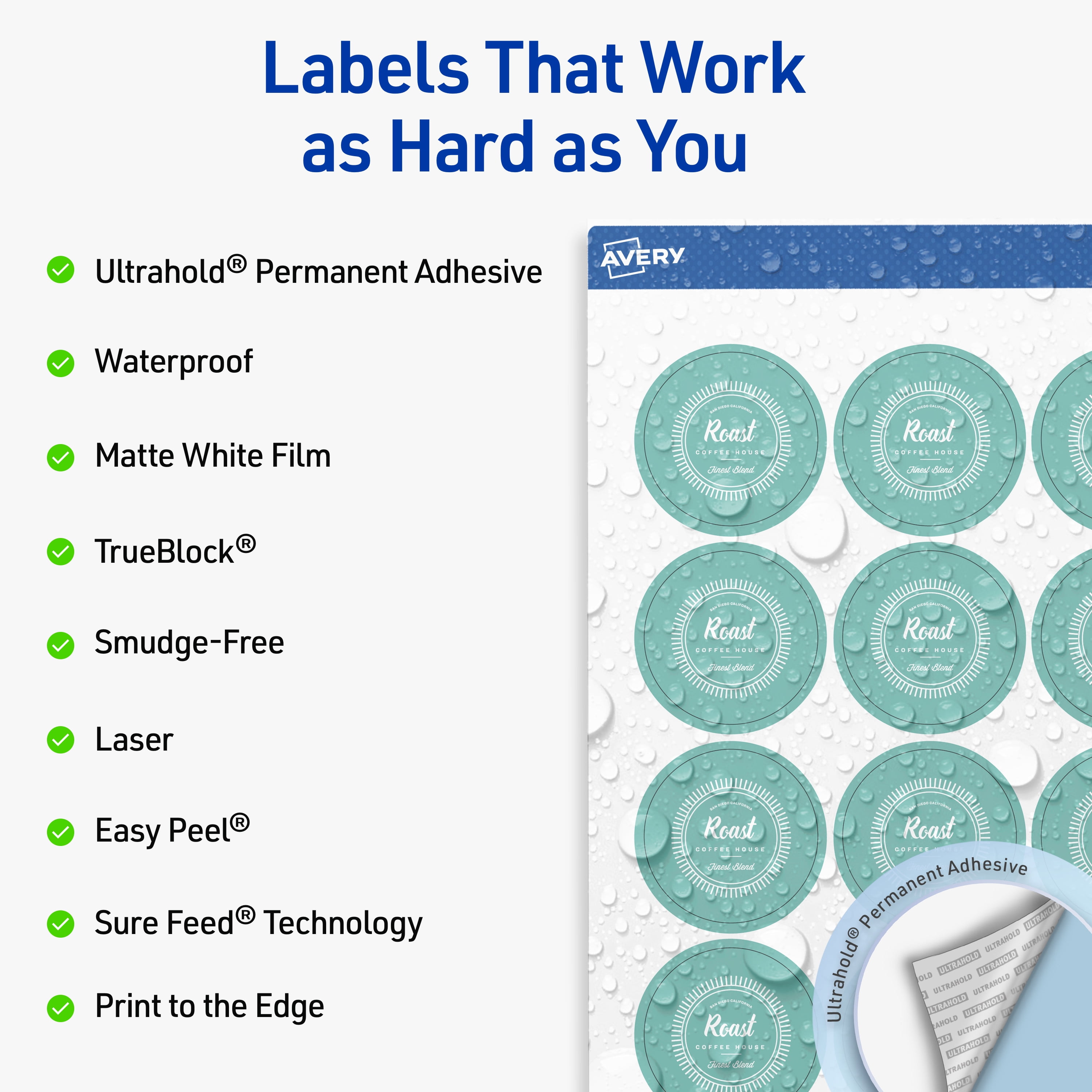 Avery Waterproof Round Labels, 1.75" Diameter, 500 Total
