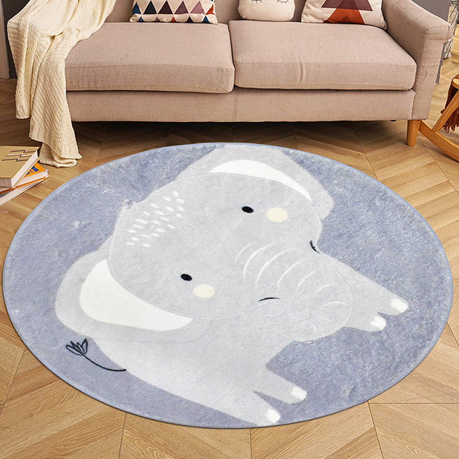Butterfly Nursery Rug Kids Play Mat 3ft Round Area Rugs Soft Plush