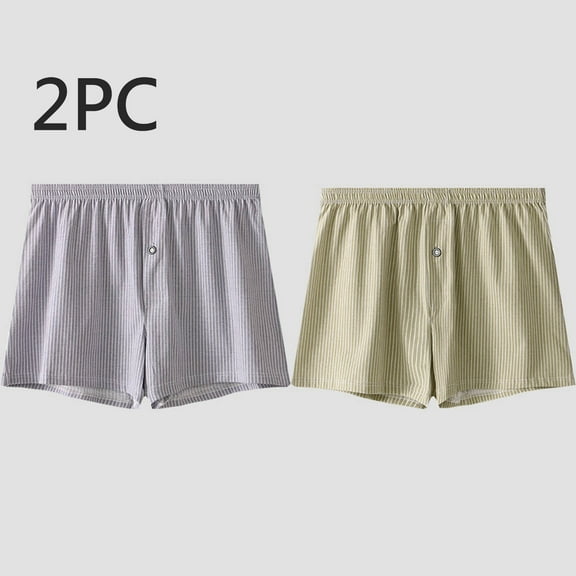 Men's Underwear 2PC Briefs Under $10 Free Shipping Cotton Loose Breathable Sports Home Four-Corner Pants Striped Button Flat-Corner Underwear Boxers