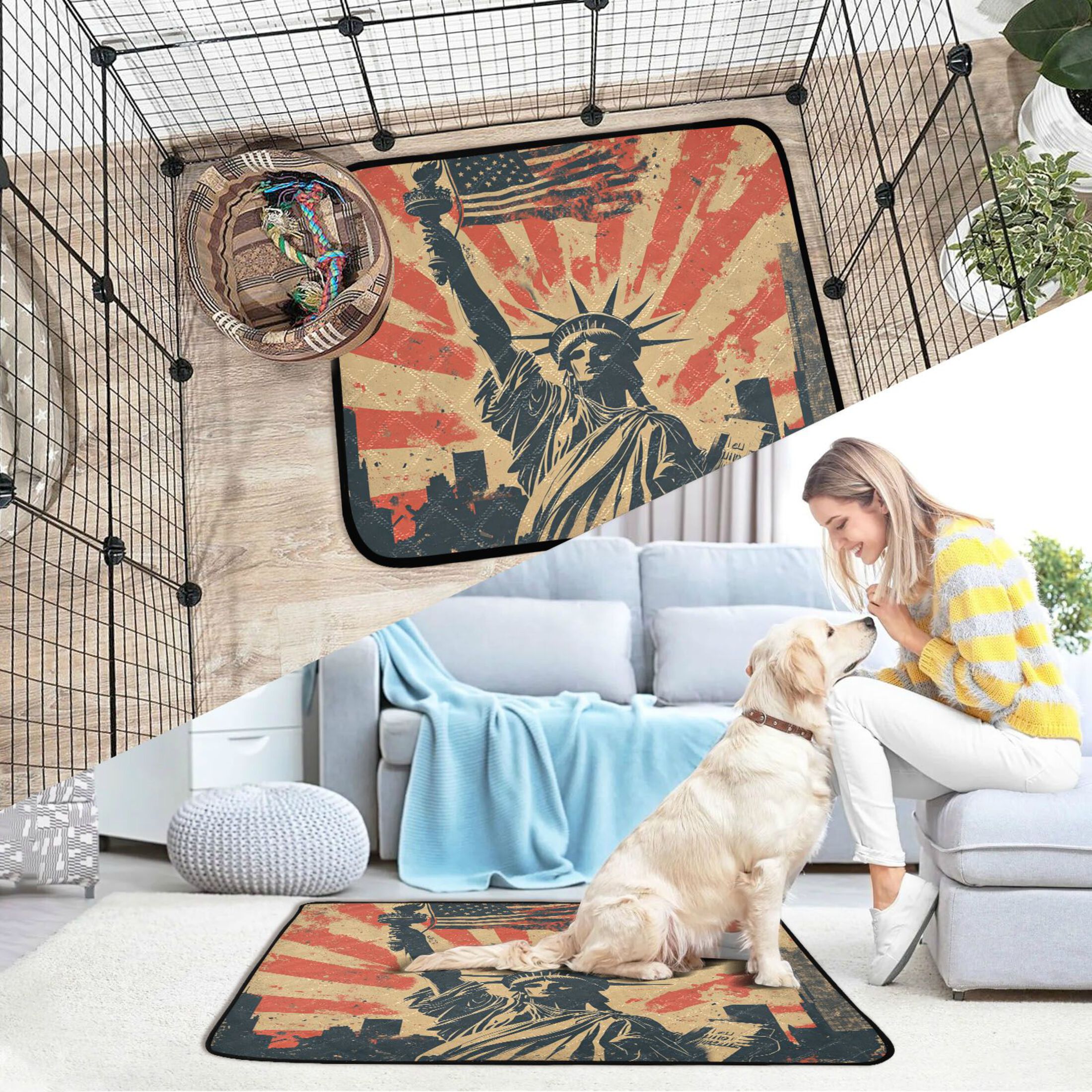 Qxltty Statue Of Liberty Cat litter Pads Pet Set of 3 Diaper Mats Center Anti-leakage Layer Absorbent Soft and Comfortable