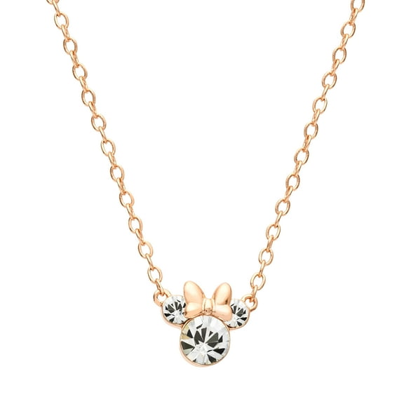 Minnie Mouse Pink Plated Cubic Zirconia Pendant Necklace, 16 2 Extender