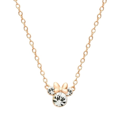 - Minnie Mouse Pink Plated Cubic Zirconia Pendant Necklace, 16+2 Extender