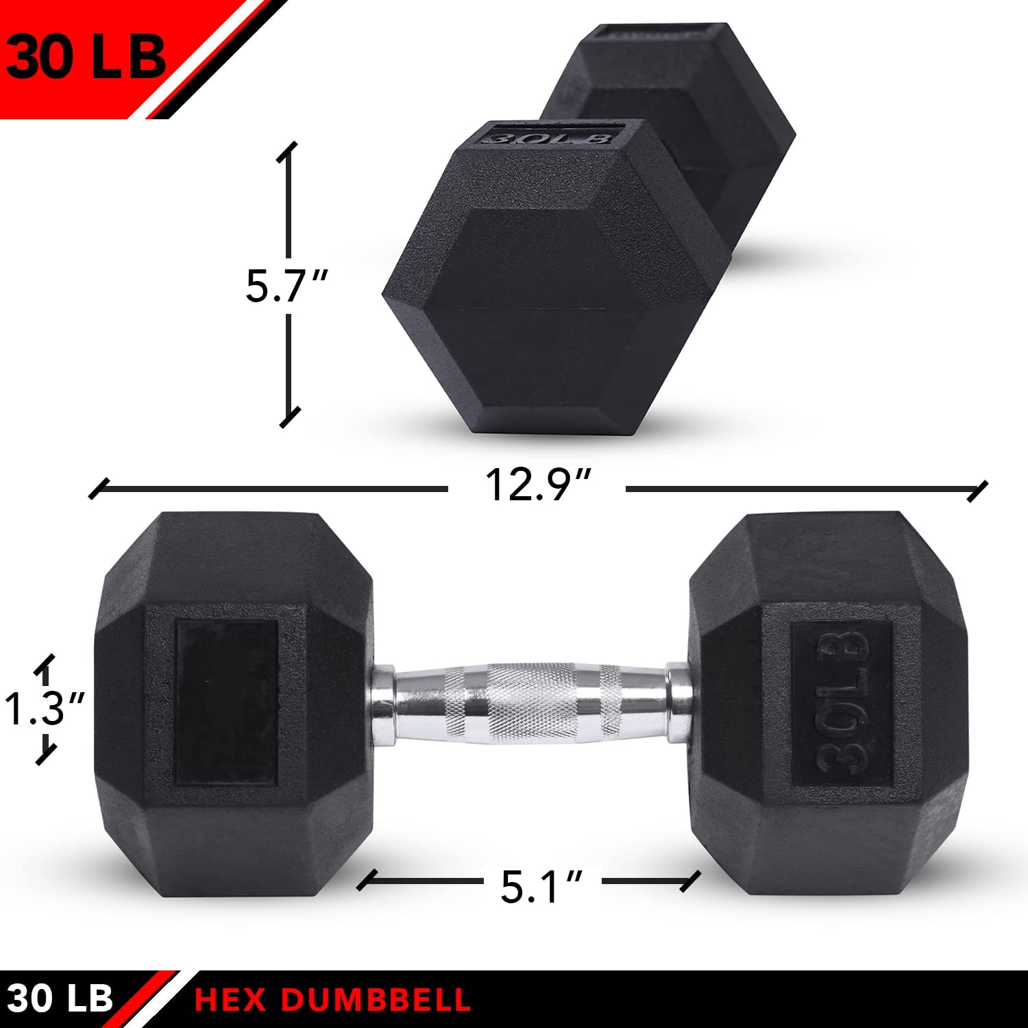 JFIT Rubber Hex Dumbbells - 8 Size Options - Hex Shaped Heads Prevent Rolling and Injury - Ergonomic Hand Weights for Exercise, Muscle, Strength and Weight Training