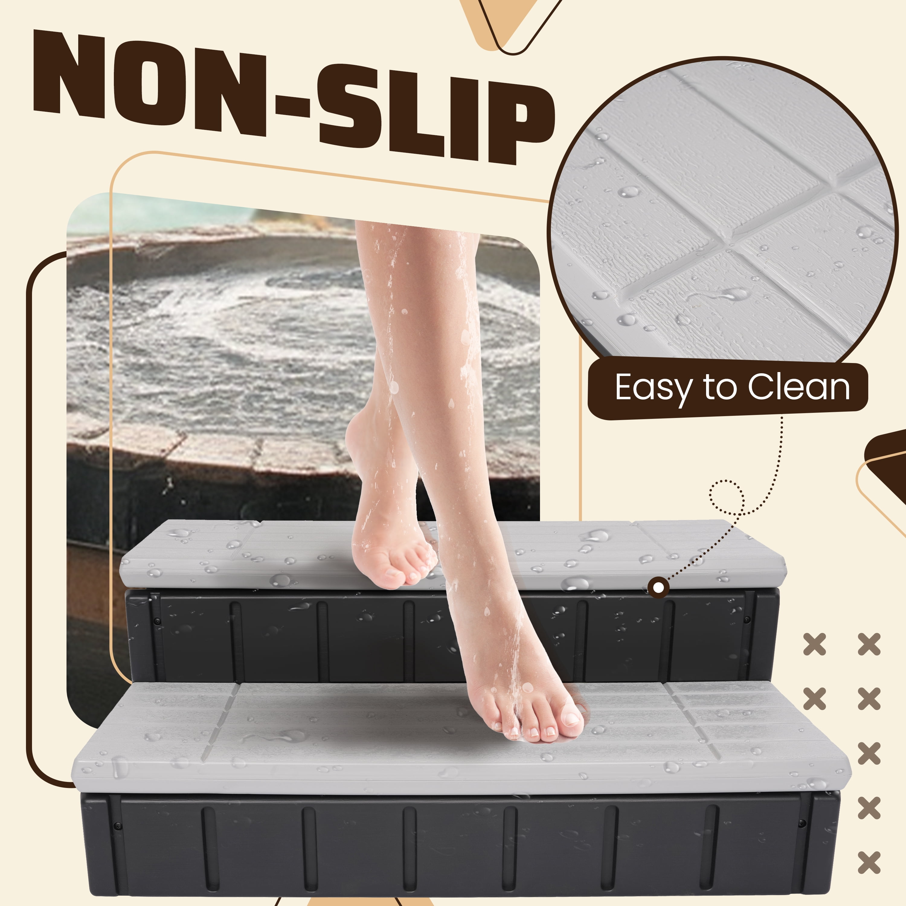 Kojem SPA Step for Hot Tub Outdoor Indoor SPA Slip-Resistant w/ Storage Grayish