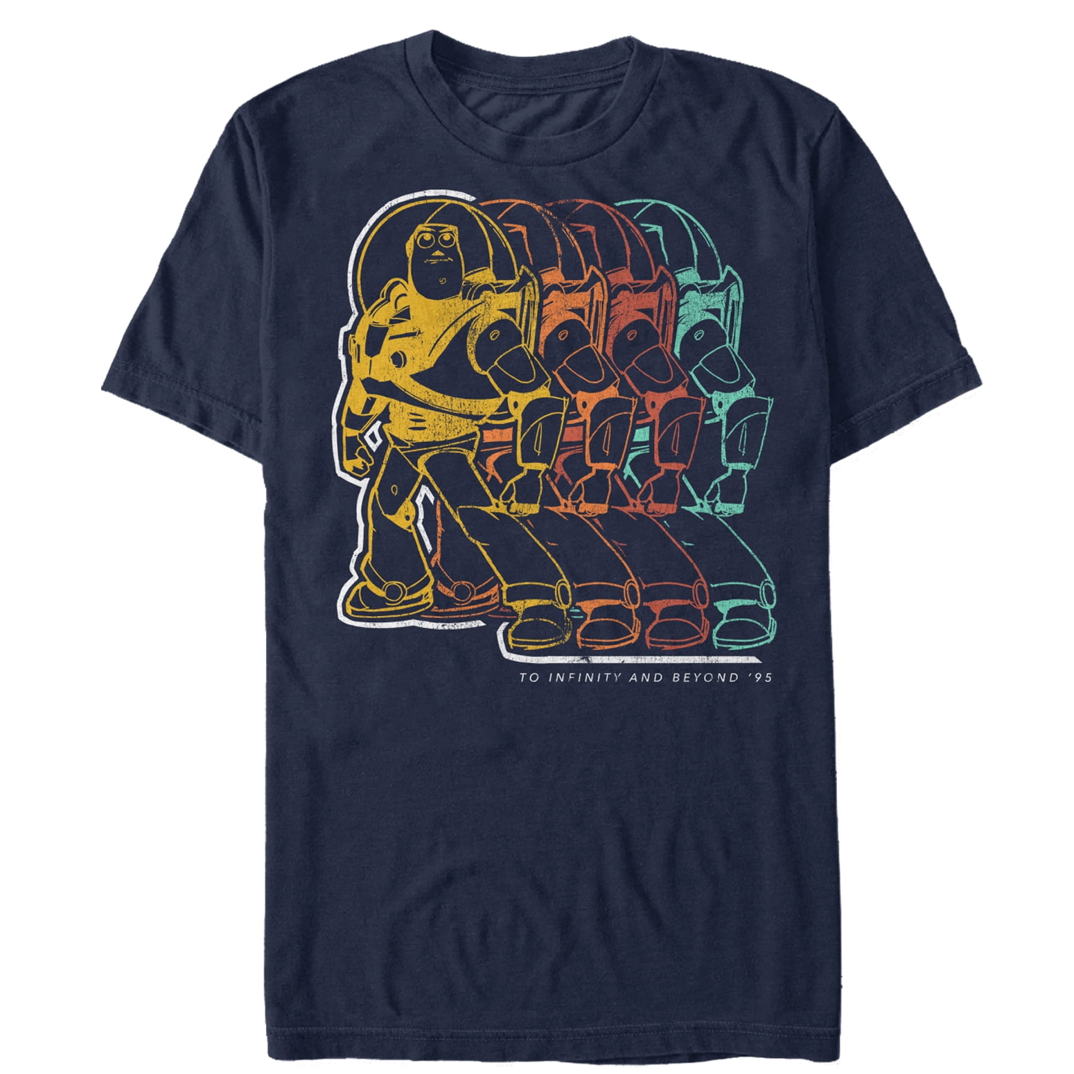Men's Toy Story Retro Buzz Lightyear Rainbow  Graphic Tee Navy Blue 3X Large