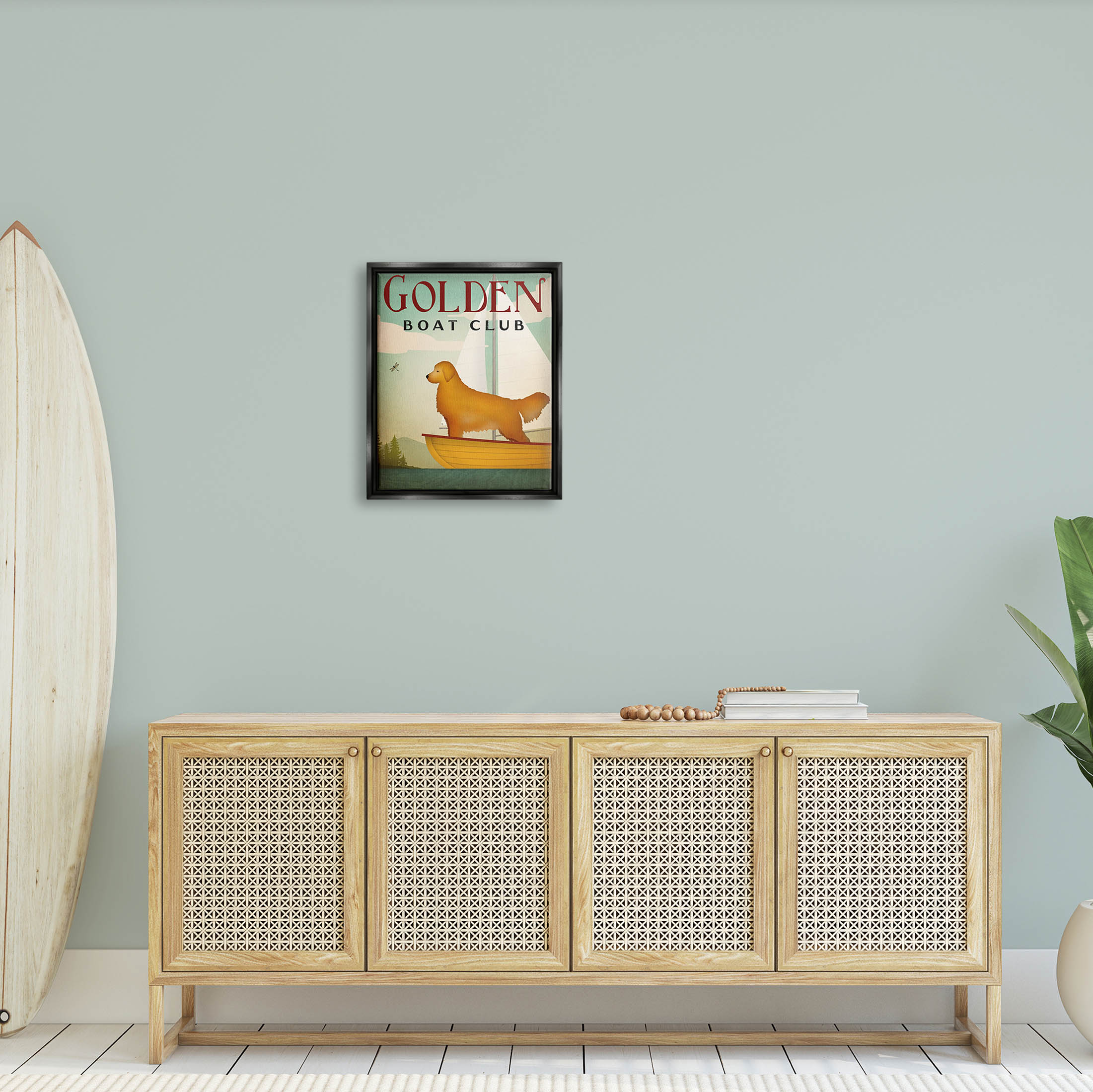 Stupell Industries Boat Club Dog Sailing Graphic Art Jet Black Floating Framed Canvas Print Wall Art, Design by Ryan Fowler