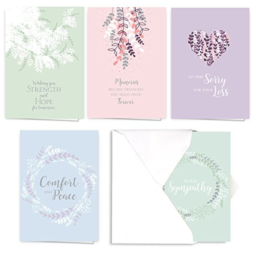 Expressions of Sympathy Assortment Card Pack/Set of 25 Greeting Cards / 5 Sympathy Designs / 5'' x 7'' Note Cards With Blank White Envelopes