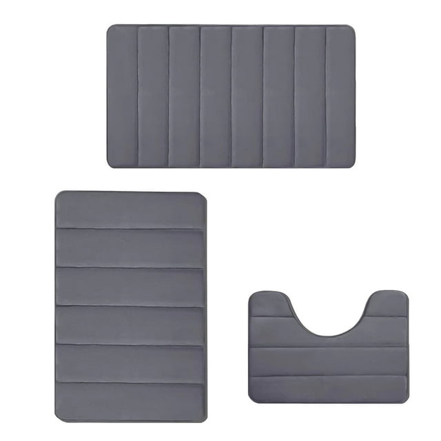 SHENGXINY - Juego de 3 alfombrillas de baño de espuma viscoelástica de color liso, suaves, cómodas, con absorción de agua, antideslizantes, gruesas, lavables a máquina, de fácil secado, color gris