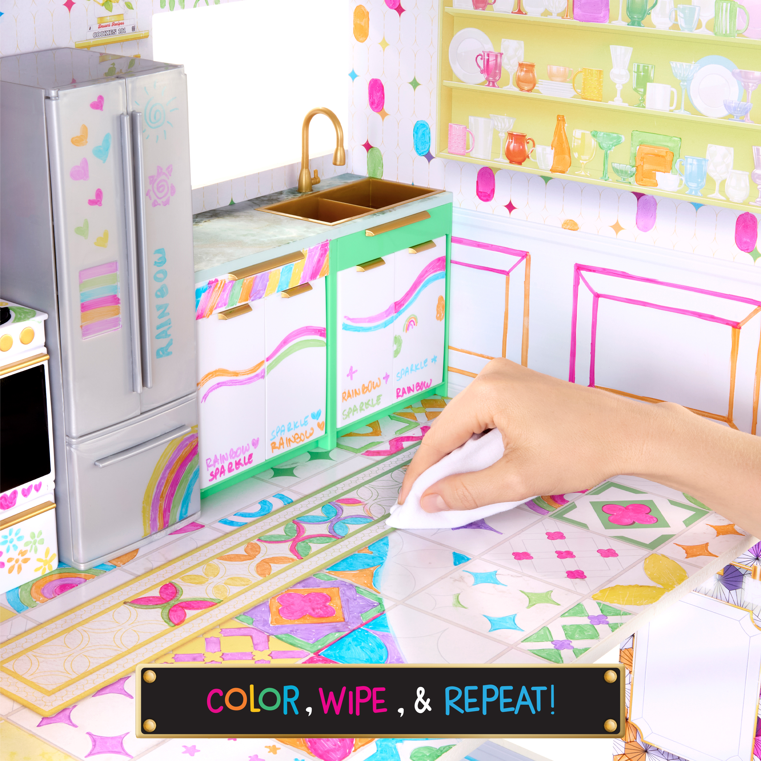 Rainbow High Color & Play 3-Story Doll House, Design All Walls & Floors with Washable Markers, Furniture
