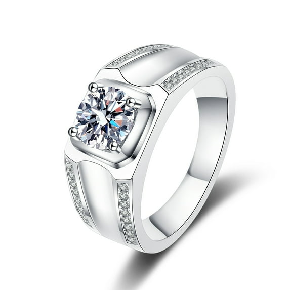 Moissanite Engagement Rings for Men 1ct Round Cut D Color VVS1 Sterling Silver Diamond Rings Moissanite Wedding Rings for Men with Certificate