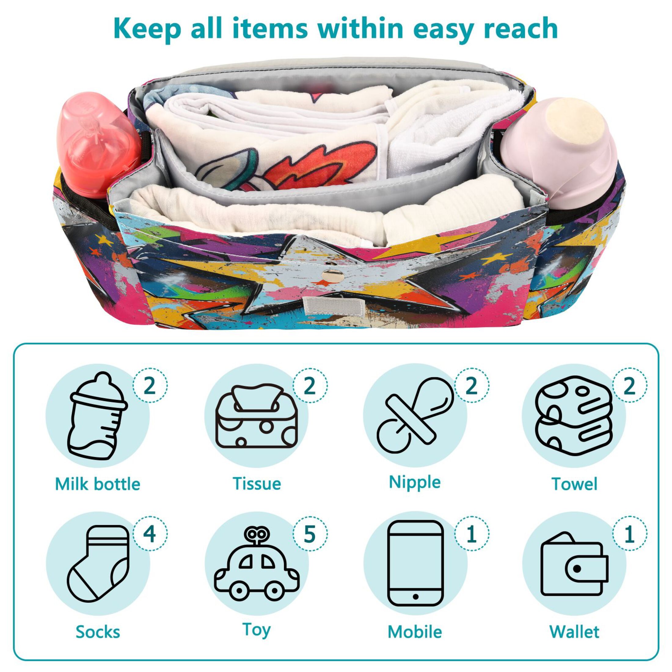 DIXRUYEE Stroller Organizer Colorful Starscape Printed
