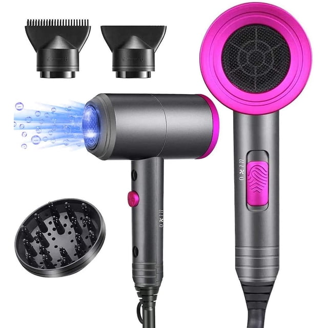 Secador de pelo, secador de pelo Ion profesional 1800 vatios, secador de pelo suave con cuidado de iones con 3 boquillas de estilismo y difusor, secador de pelo 3 velocidades de calentamiento y entrad Feliz Sencillez