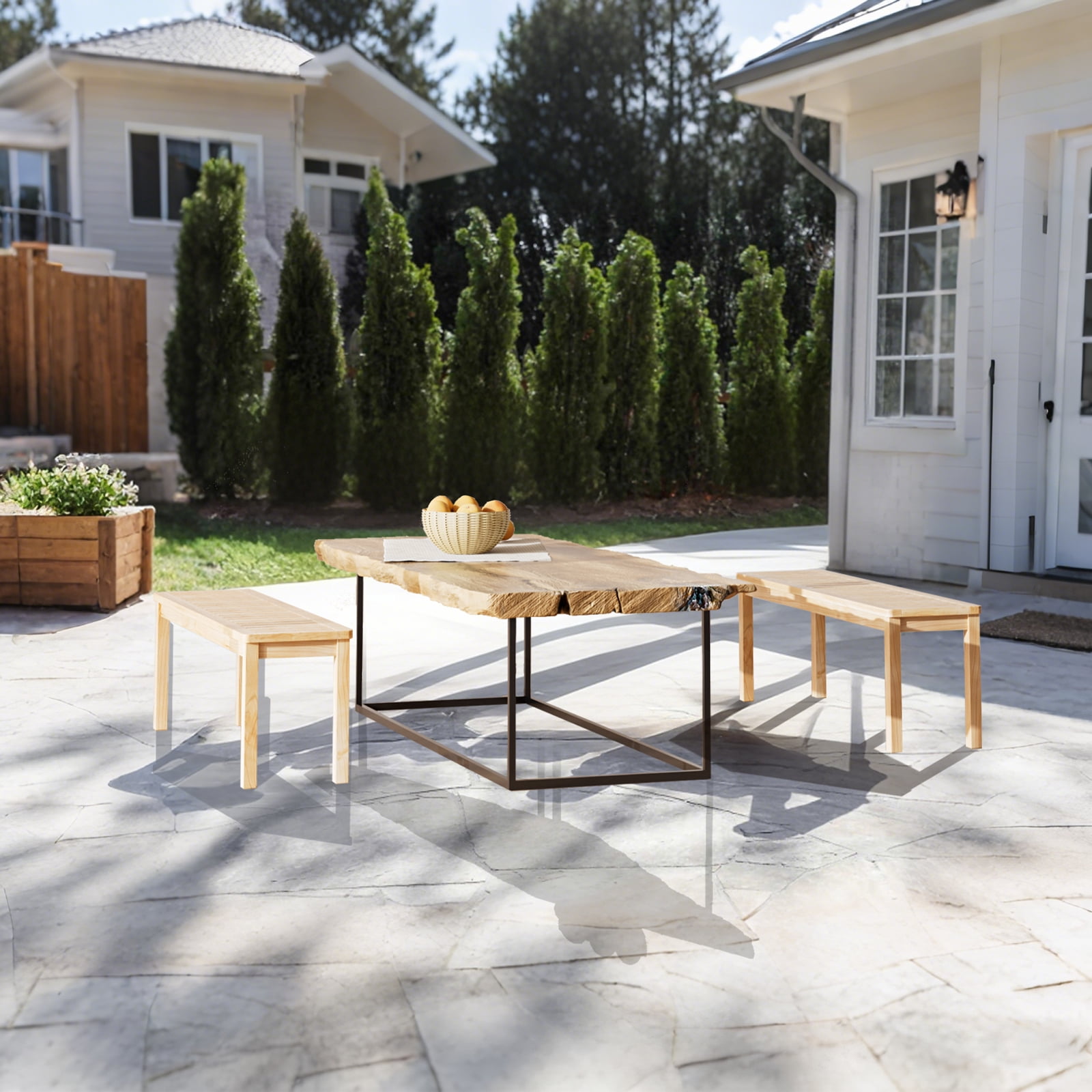 52.1" Outdoor Knot-Free Pine Backless Dining Swimming Pool Beach Bench with Slatted Seat, Modern Bench for Patio, Backyard, Entryway, Hallway, Living Room, Bedroom, Front Door