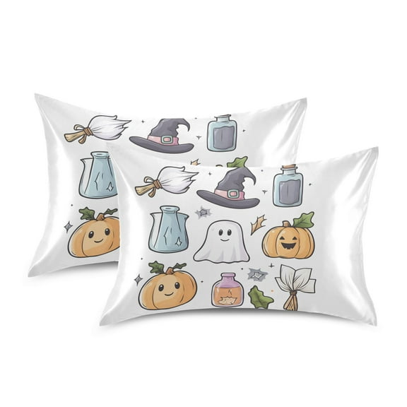Yayeee Pillowcase Standard Size Set of 2 Satin Wrinkle Resistant Pillow Case, Blue Magical Halloween